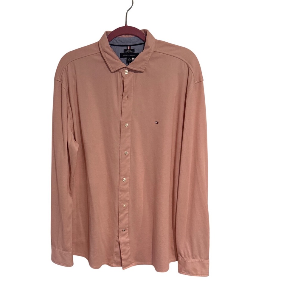 Tommy Hilfiger Mens XL Slim Fit Adaptive Magnetic Button Down Shirt Salmon Pink